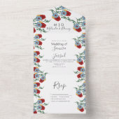 Mexicaanse bloemen rood blauw botanisch bruiloft  all in one uitnodiging (Binnen)