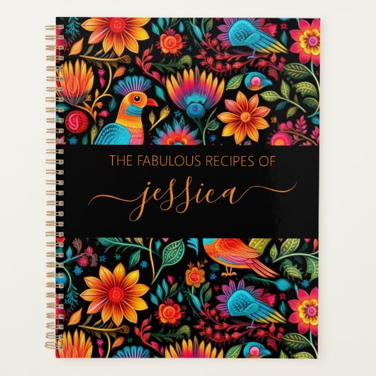 Mexicaanse bloemenpatroon script naam recept planner (Voorkant)