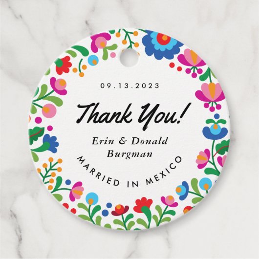 Mexicaanse borduurkleurige ronde bedankjes labels (Voorkant)
