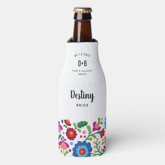 Mexicaanse Borduurwerk Trouwfeest Fleskoeler Flesjeskoeler (Fles Voorkant)