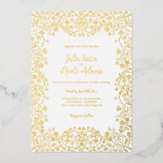 Mexicaanse Botanische struiken Foliage bruiloft Folie Uitnodiging (Voorkant)