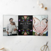 Mexicaanse Bruiloft Folk Florals Harten Drieluik Wenskaart (Binnen)