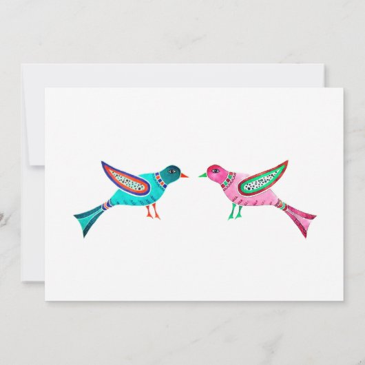 Mexicaanse Bruiloft Roze & Blauw Lovebirds Boho Kaart (Achterkant)