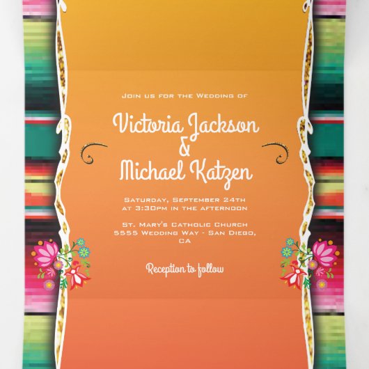 Mexicaanse bruiloft tapijt en bloemenbruiloft drieluik uitnodiging (Binnenkant midden)