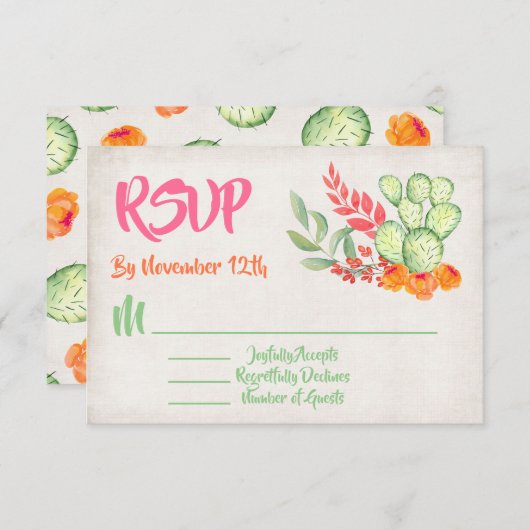 Mexicaanse Cactus Wedding RSVP Response kaarten (Voorkant / Achterkant)