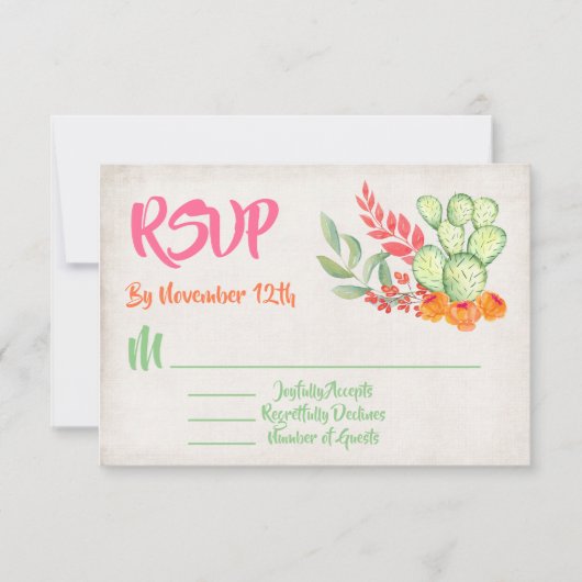 Mexicaanse Cactus Wedding RSVP Response kaarten Kaartje (Voorkant)