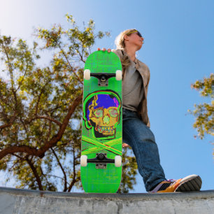 Mexicaanse Calavera Groene Gebarsten Schedel Grung Skateboard