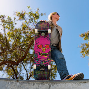 Mexicaanse Calavera Rood en Zwarte Schedel Grunge Skateboard