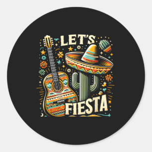 Mexicaanse Cinco de Mayo Cactus Gitaar voor Mannen Ronde Sticker