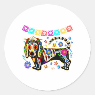 Mexicaanse Dachshund Bone Halloween Day O Ronde Sticker