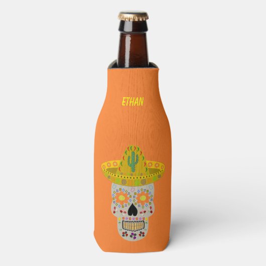 Mexicaanse dag van de dode schedel flesjeskoeler (Fles Voorkant)