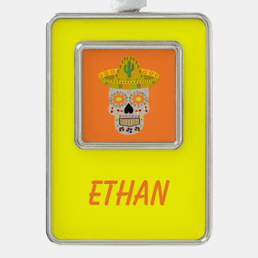 Mexicaanse dag van de dode schedel verzilverd kader ornament (Voorkant)