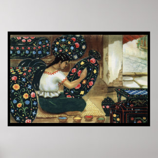 Mexicaanse dame schildert kleurrijk vivid bord pos poster