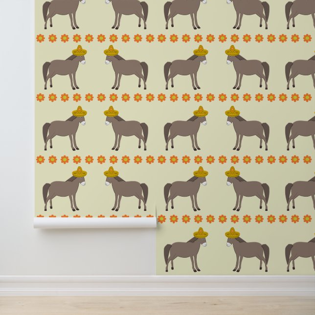 Mexicaanse Donkey Day of the Dead Patterned Behang (Applicatie)