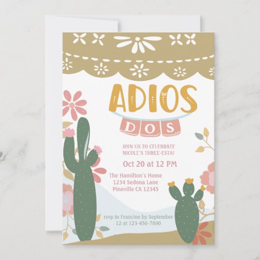 Mexicaanse Drie-esta Adios dos Verjaardag Kaart (Voorkant)