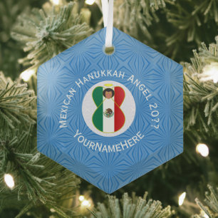Mexicaanse engel Hanukkah vlag gepersonaliseerd  Glas Ornament