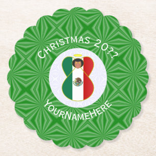 Mexicaanse engel kerst vlag gepersonaliseerd kartonnen onderzetters