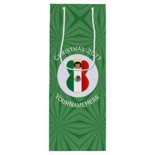 Mexicaanse engel kerst vlag gepersonaliseerd wijn cadeautas