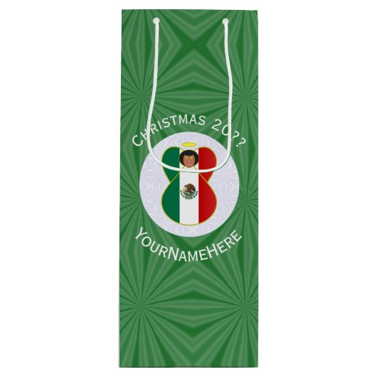 Mexicaanse engel kerstvlag gepersonaliseerd wijn cadeautas (Voorkant)