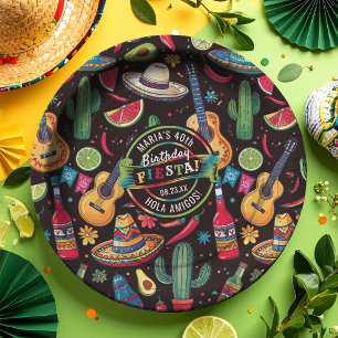 Mexicaanse Fiesta Any Occasion Patroon Zwart ID111 Papieren Bordje