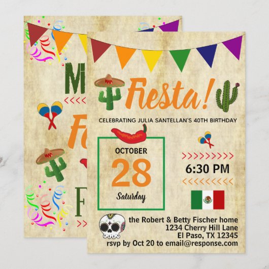 Mexicaanse Fiesta Birthday Party Kaart (Voorkant / Achterkant)