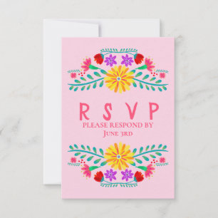 Mexicaanse Fiesta Bloemen Roze Quinceanera RSVP Kaartje