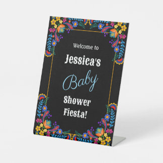 Mexicaanse Fiesta Bloemige Baby Shower Uitnodiging Reclamebord Met Voetstuk