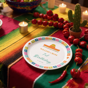 Mexicaanse Fiesta Cactus 1e Jaar Verjaardag Papieren Bordje