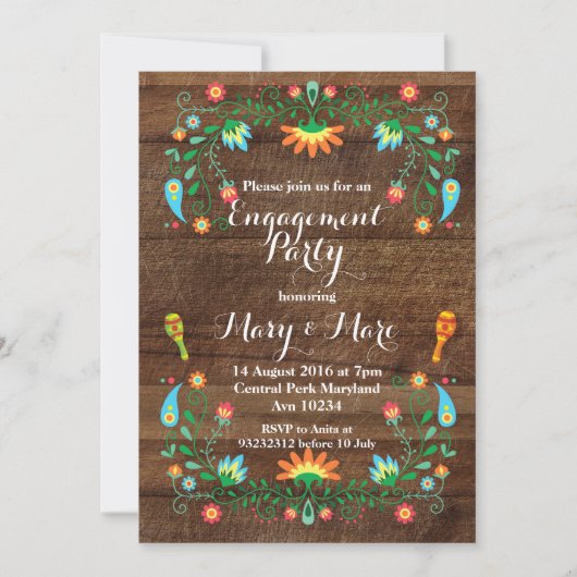 Mexicaanse Fiesta Engagement Party Uitnodiging (Voorkant)