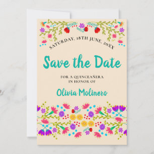 Mexicaanse Fiesta Floral Champagne en Groen Save The Date