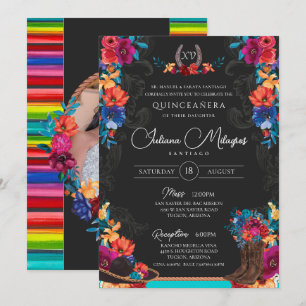 Mexicaanse Fiesta Floral Charro Foto Quinceanera Kaart