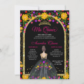 Mexicaanse Fiesta Floral Prinses Goud Quinceanera Kaart (Voorkant)