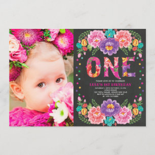 Mexicaanse Fiesta Flowers 1st Birthday Foto Kaart