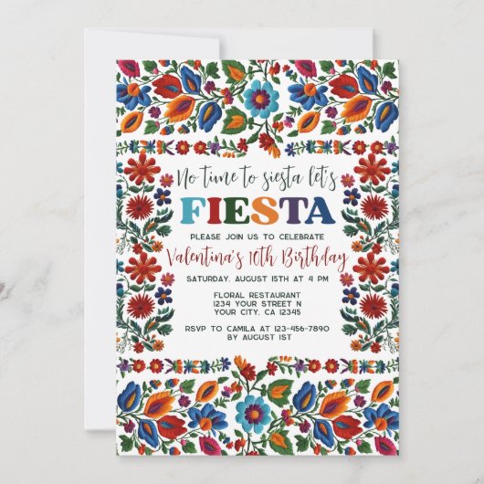 Mexicaanse Fiesta Folk Art Bloemen Borduurwerk Ver Kaart (Voorkant)