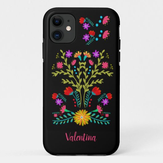 Mexicaanse Fiesta Folk Art Bloemen Zwart gepersona Case-Mate iPhone Case (Achterkant)