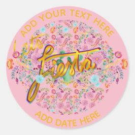 Mexicaanse Fiesta Folk Bloemen Gepersonaliseerd Ro Ronde Sticker