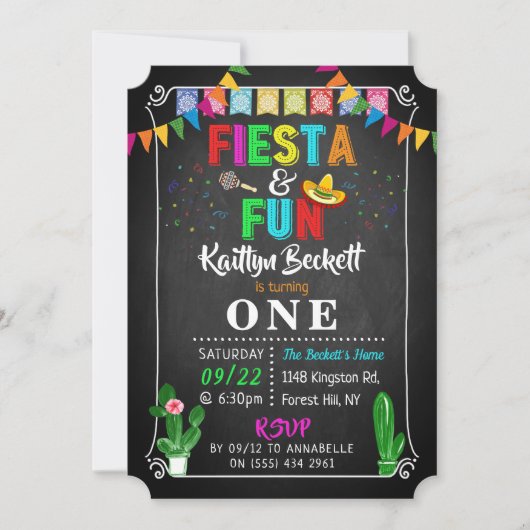 Mexicaanse Fiesta & Fun 1e Verjaardagsuitnodiging Kaart (Voorkant)