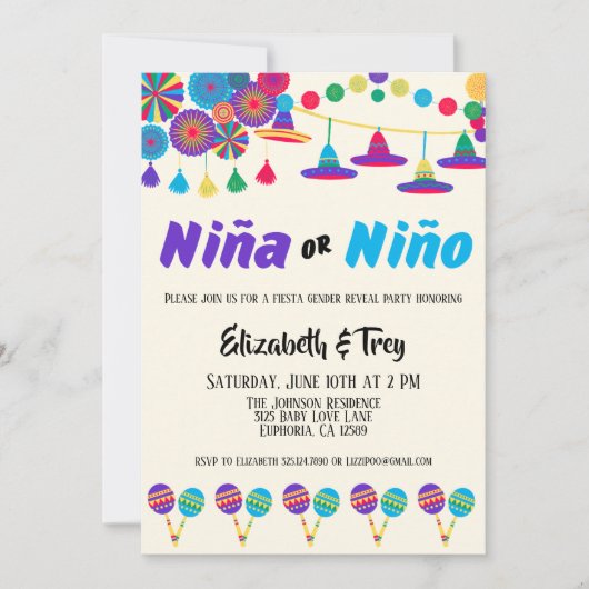 Mexicaanse Fiesta Geslacht onthullen Niña of Niño Kaart (Voorkant)