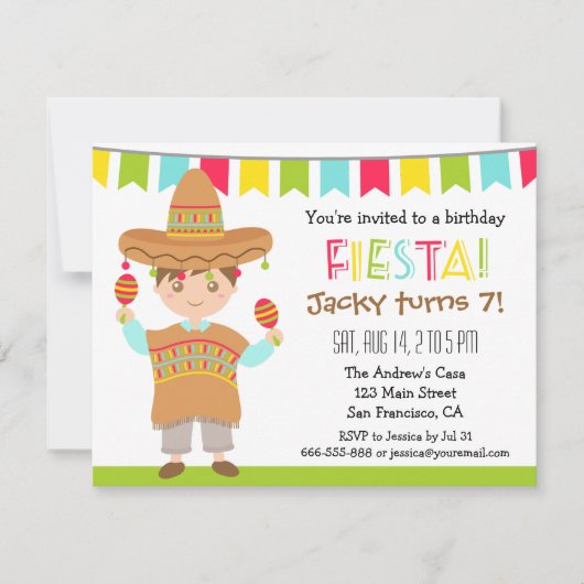 Mexicaanse Fiesta kinderen Birthday Party Kaart (Voorkant)