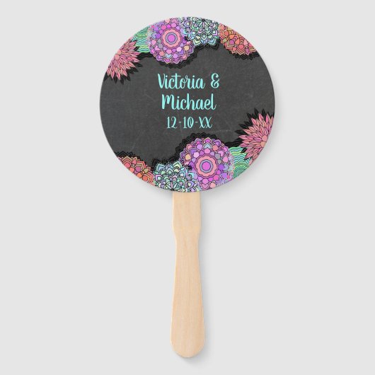 Mexicaanse Fiesta Mandala bloemen Hand Fans Handwaaier (Voorkant)