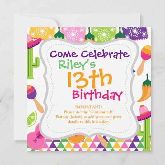 Mexicaanse Fiesta Party Sombrero Saguaro Limoen Pe Kaart (Voorkant)