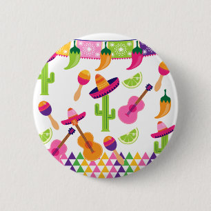 Mexicaanse Fiesta Party Sombrero Saguaro Limoen Pe Ronde Button 5,7 Cm