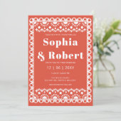 Mexicaanse Fiesta Red Papel Picado Boho Wedding Kaart (Staand voorkant)