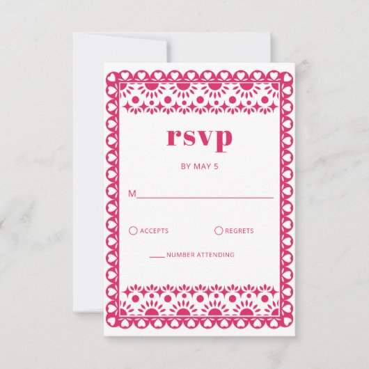 Mexicaanse Fiesta Roze Papel Picado Boho Huwelijk RSVP Kaartje (Voorkant)