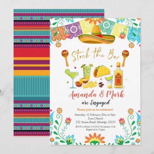Mexicaanse Fiesta Stock De Bar Engagement Party Kaart (Voorkant / Achterkant)
