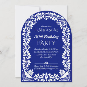 Mexicaanse fiesta verjaardagsfeest blauwe talavera kaart