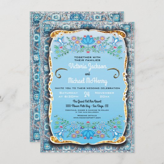 Mexicaanse Fiesta Wedding bloemengoud glitter Kaart (Voorkant / Achterkant)