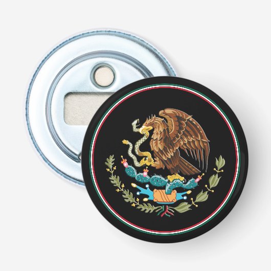 Mexicaanse Flag Bottle Opener, Mexico Emblem / Par Button Flesopener (Voorkant)