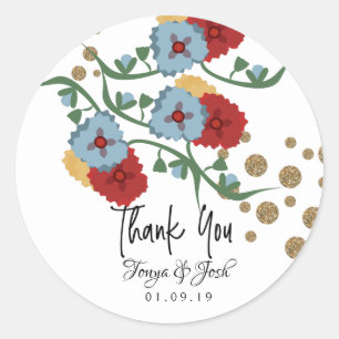 Mexicaanse Floral Faux Glitter Festive Stippen Wed Ronde Sticker