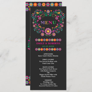 Mexicaanse Floral Pattern Wedding Fiesta-menukaart Kaart